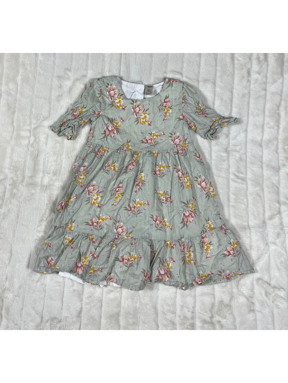 Oshkosh Girls 5T Fall Spring Light Green Floral Prairie Midwest School Dress